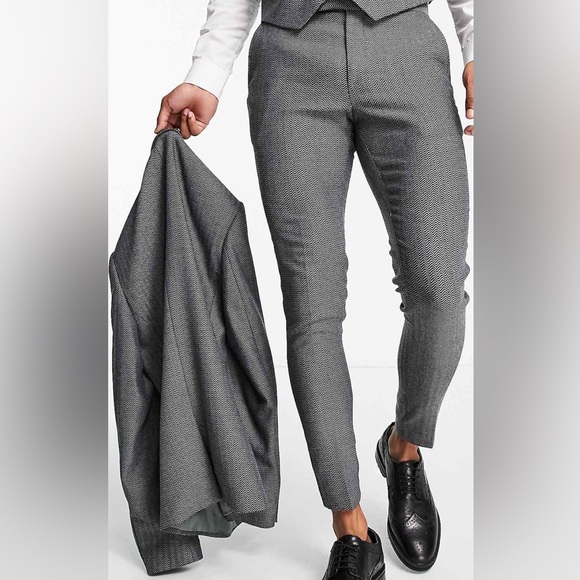 ASOS Super Skinny Wool Mix Suit Pants (28W/30L) with matching Jacket (36R) Grey - Picture 3 of 8